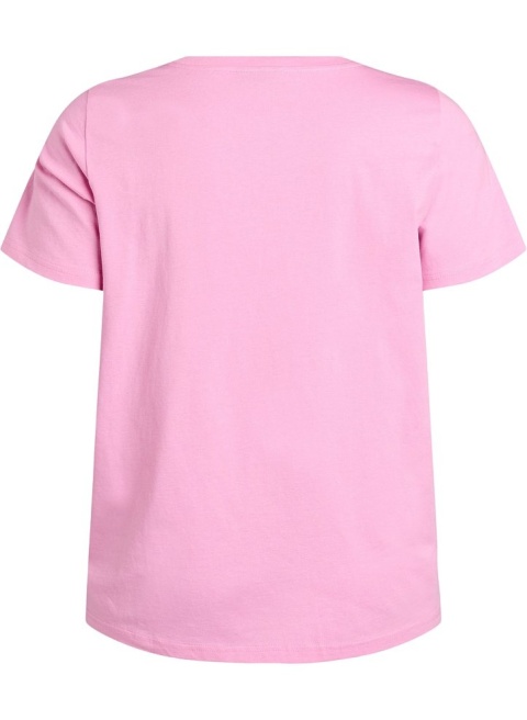 ZIZZI PIĘKNY BIAŁY T-SHIRT RÓŻOWY BAWEŁNA 253K