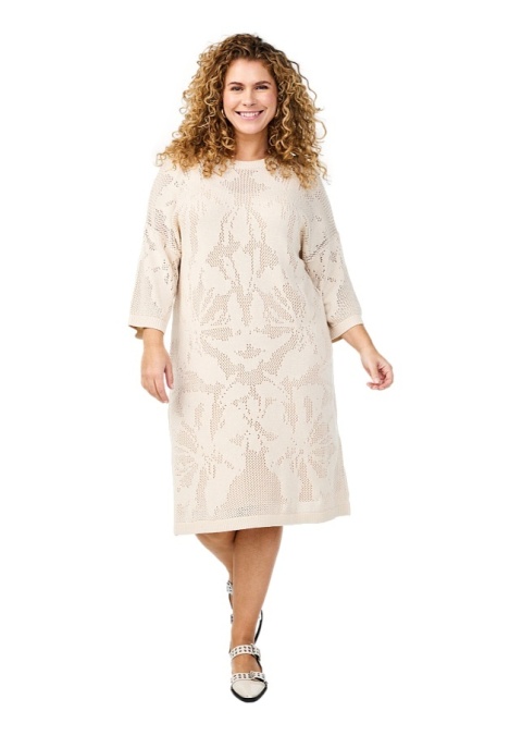 ZIZZI ŚLICZNA BEŻOWA DZIANINOWA SUKIENKA AŻUR 436C