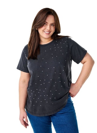 ZIZZI T-SHIRT BLUZKA DETALE BAWEŁNA CIEMNOSZARY 295A