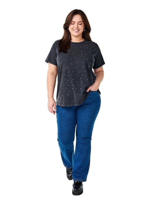 ZIZZI T-SHIRT BLUZKA DETALE BAWEŁNA CIEMNOSZARY 295A