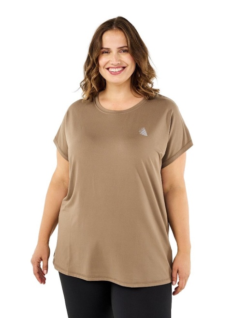 ZIZZI WYGODNY CIEMNY BEŻOWY SPORTOWY T-SHIRT 053A