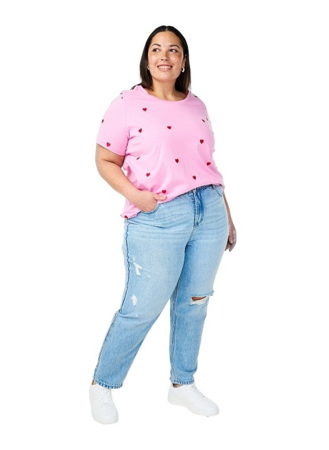 ZIZZI WYGODNY RÓŻOWY T-SHIRT NADRUK BAWEŁNA 252C