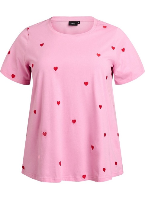 ZIZZI WYGODNY RÓŻOWY T-SHIRT NADRUK BAWEŁNA 252C