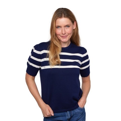 LIND GRANATOWA DZIANINOWA BLUZKA PASKI WL152