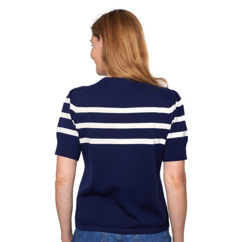 LIND GRANATOWA DZIANINOWA BLUZKA PASKI WL152