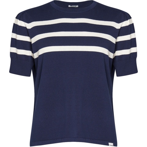 LIND GRANATOWA DZIANINOWA BLUZKA PASKI WL152