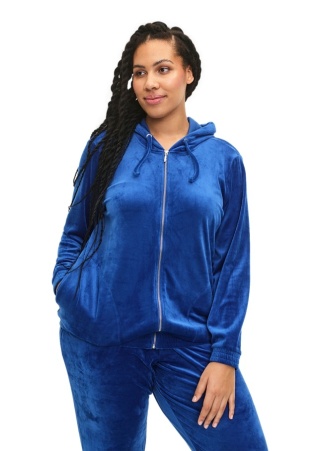 ZIZZI NIEBIESKA WELUROWA ROZPINANA BLUZA KAPTUR 156F