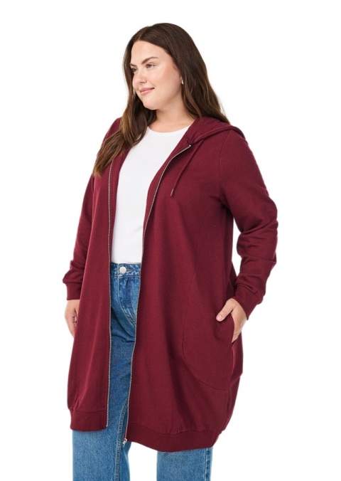 ZIZZI DŁUGA BLUZA Z KAPTUREM DRESOWA BORDOWA 158B ZIZZI DŁUGA BLUZA Z KAPTUREM DRESOWA BORDOWA 158B