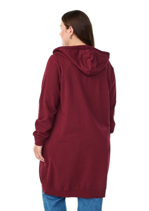 ZIZZI DŁUGA BLUZA Z KAPTUREM DRESOWA BORDOWA 158B ZIZZI DŁUGA BLUZA Z KAPTUREM DRESOWA BORDOWA 158B