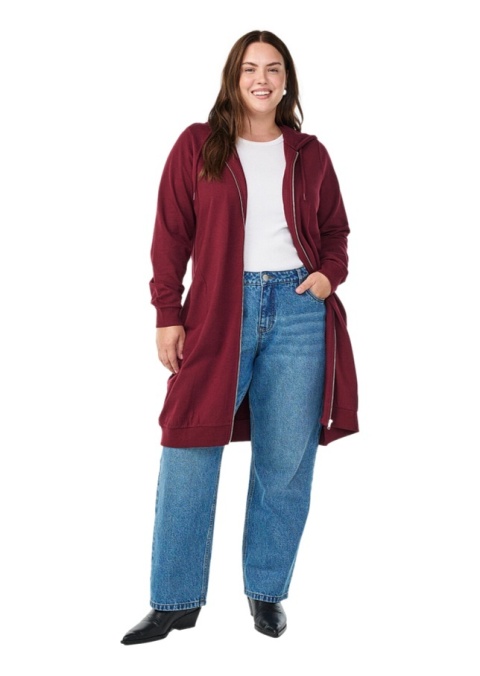 ZIZZI DŁUGA BLUZA Z KAPTUREM DRESOWA BORDOWA 158B ZIZZI DŁUGA BLUZA Z KAPTUREM DRESOWA BORDOWA 158B