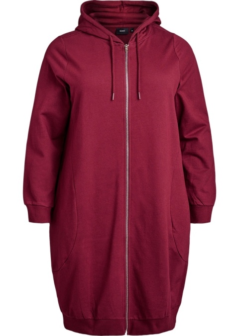 ZIZZI DŁUGA BLUZA Z KAPTUREM DRESOWA BORDOWA 158B ZIZZI DŁUGA BLUZA Z KAPTUREM DRESOWA BORDOWA 158B