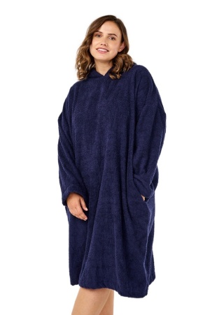 ZIZZI DŁUGIE GRANATOWE PONCHO BLUZA Z KAPTUREM FROTTE 070B