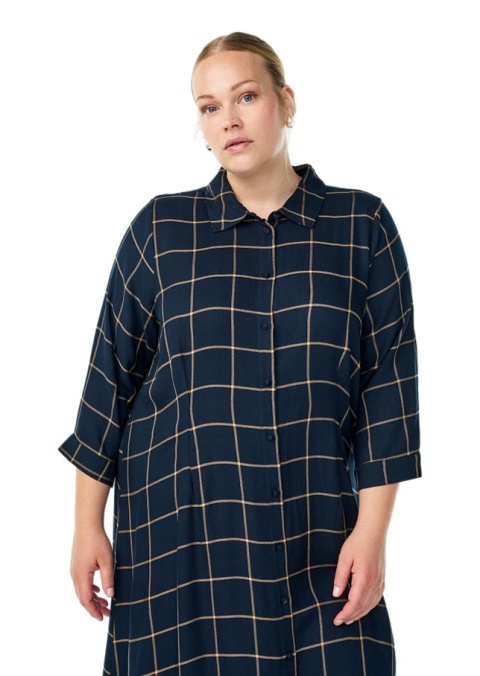 ZIZZI DŁUGA GRANATOWA SUKIENKA KOSZULA KRATA 205B