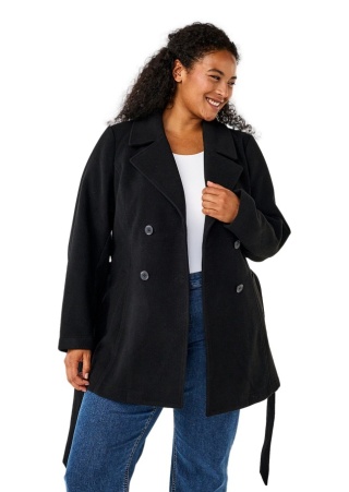 ZIZZI KRÓTKI PŁASZCZ KURTKA CZARNY WEŁNA 419A