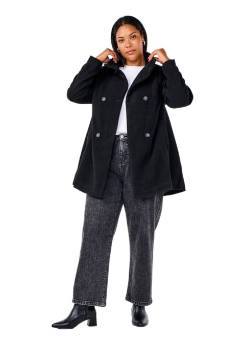 ZIZZI CZARNY KRÓTKI PŁASZCZ DWURZĘDOWY Z WEŁNĄ 343A