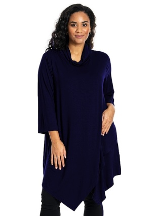 STUDIO GRANATOWA ASYMETRYCZNA TUNIKA WISKOZA S868