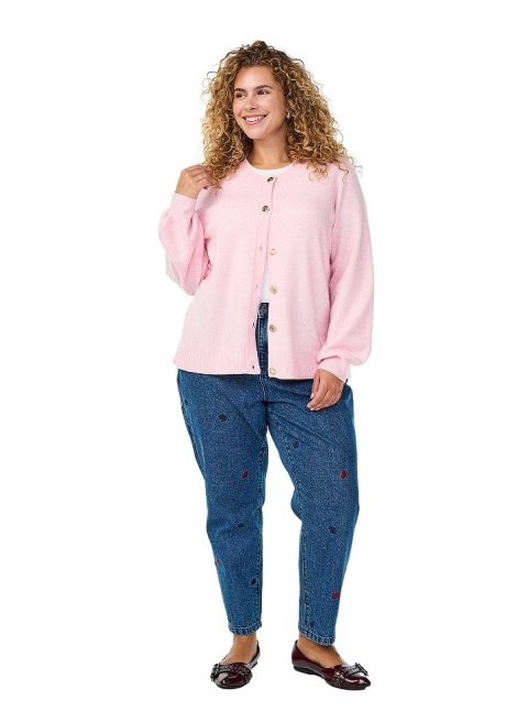 ZIZZI CIEMNE NIEBIESKIE SPODNIE JEANSY MOM NADRUK SERCA 042C