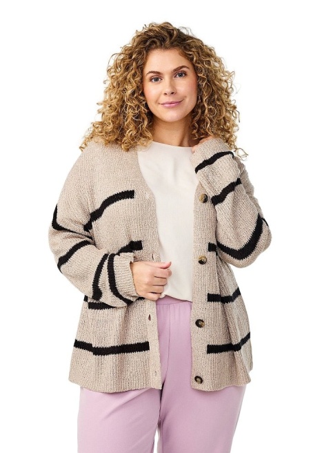 ZIZZI MODNY BEŻOWY KARDIGAN PASKI 043A