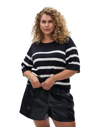 ZIZZI MODNY CZARNY SWETER BLUZKA PASKI 480B