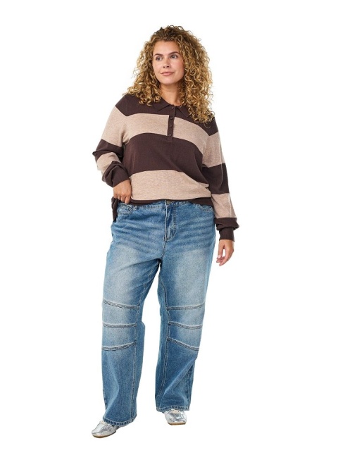 ZIZZI MODNY DZIANINOWY SWETER BLUZKA PASKI BRĄZOWY 479B