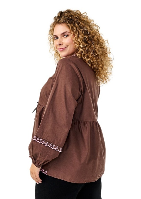 ZIZZI WIĄZANA BRĄZOWA BLUZKA HAFT BAWEŁNA 598A