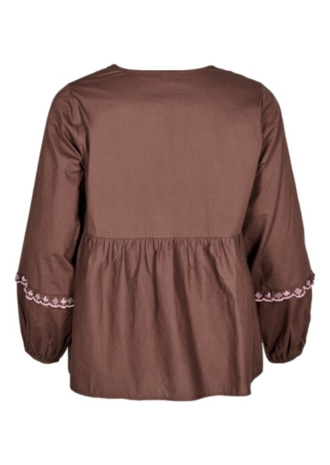 ZIZZI WIĄZANA BRĄZOWA BLUZKA HAFT BAWEŁNA 598A