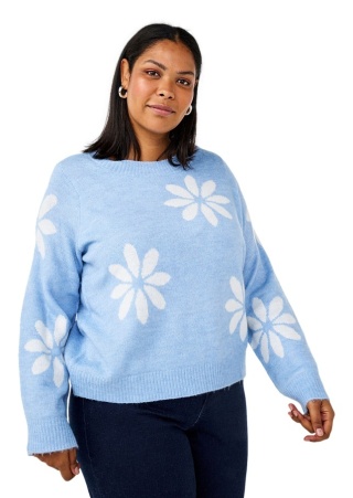 ZIZZI PIĘKNA BŁĘKITNA BLUZKA DZIANINA SWETER KWIATY 410A