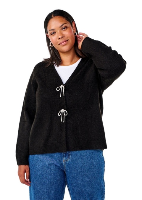 ZIZZI CZARNY DZIANINOWY KARDIGAN SWETER KOKARDKI 408A