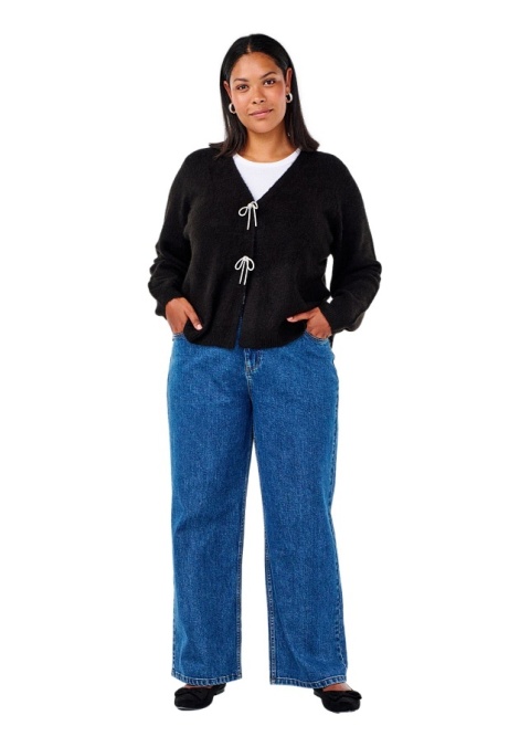 ZIZZI CZARNY DZIANINOWY KARDIGAN SWETER KOKARDKI 408A