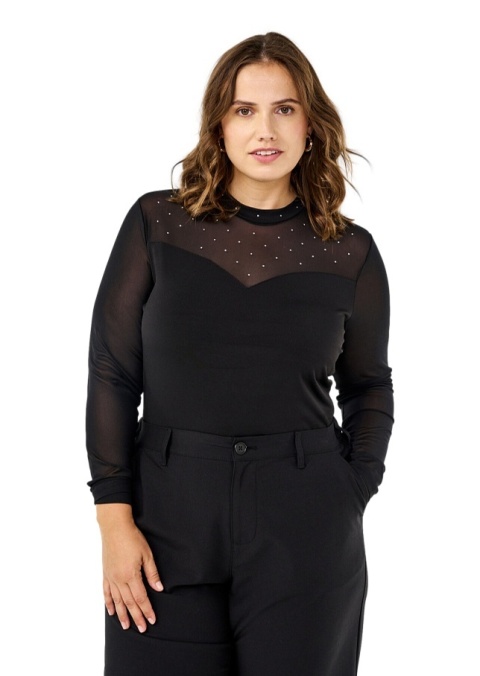 ZIZZI CZARNE IMPREZOWE BODY Z SIATECZKĄ CYRKONIE 282A