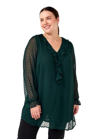 ZIZZI ZIELONA TUNIKA FALBANA WZÓR KROPKI 090E