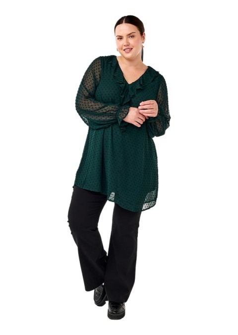 ZIZZI ZIELONA TUNIKA FALBANA WZÓR KROPKI 090E