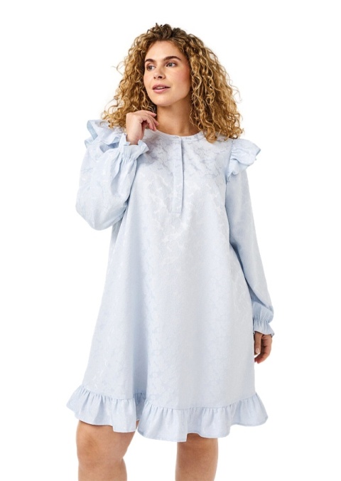 ZIZZI BŁĘKITNA ELEGANCKA SUKIENKA ŻAKARDOWA FALBANY 233B