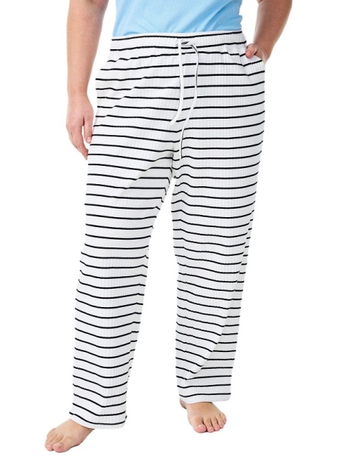 ZIZZI BIAŁE SPODNIE PIŻAMOWE W PASKI BAWEŁNA 088A