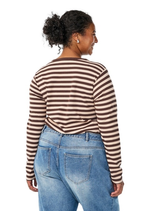 ZIZZI PRĄŻKOWANA BRĄZOWA BLUZKA PASKI BAWEŁNA 431A