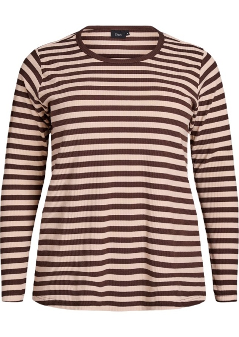 ZIZZI PRĄŻKOWANA BRĄZOWA BLUZKA PASKI BAWEŁNA 431A