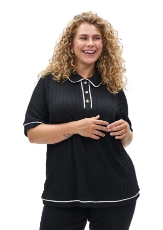 ZIZZI ELEGANCKA CZARNA BLUZKA POLO DETALE 703A