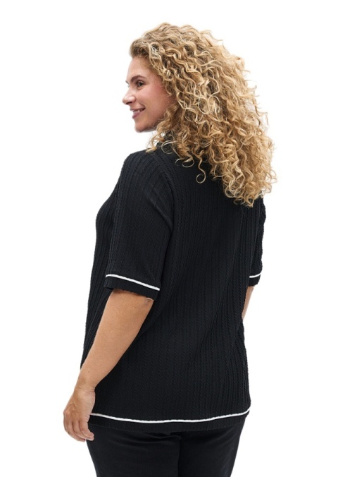ZIZZI ELEGANCKA CZARNA BLUZKA POLO DETALE 703A