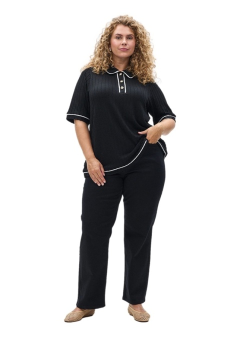 ZIZZI ELEGANCKA CZARNA BLUZKA POLO DETALE 703A