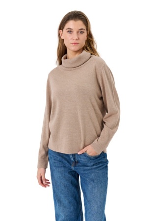 LIND BEŻOWY DZIANINOWY SWETER Z GOLFEM WEŁNA L626