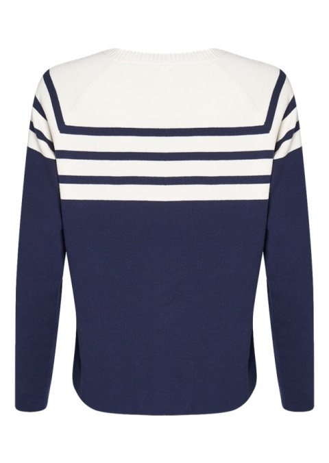 LIND GRANATOWA BLUZKA DZIANINOWA PASKI BAWEŁNA L148