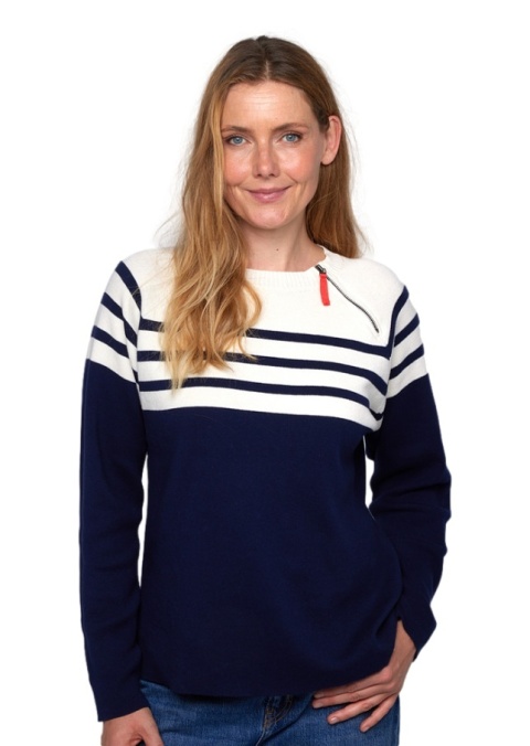 LIND GRANATOWA BLUZKA DZIANINOWA PASKI BAWEŁNA L148