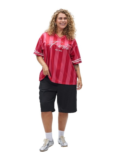 ZIZZI CZERWONA SPORTOWA KOSZULKA T-SHIRT PASKI 565A