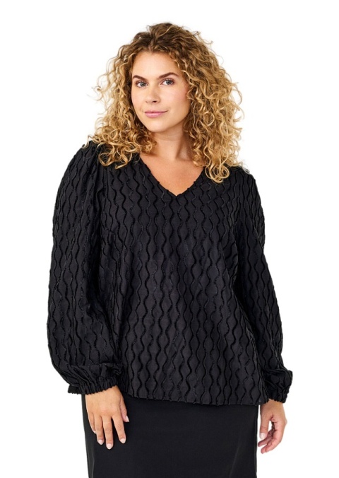 ZIZZI ELEGANCKA CZARNA BLUZKA WZÓR FALE 539A