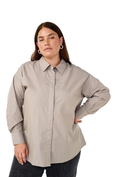 ZIZZI KLASYCZNA BRĄZOWA KOSZULA BIAŁE PASKI 405F