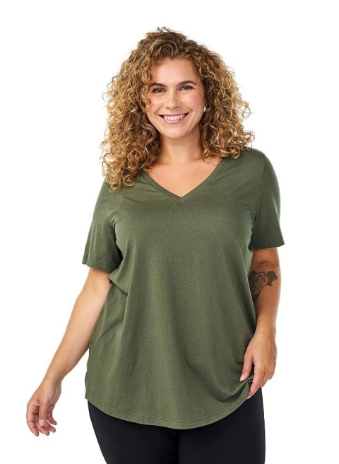 ZIZZI KLASYCZNY T-SHIRT KHAKI ZIELONY 148E
