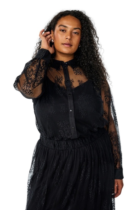 ZIZZI PIĘKNA CZARNA KORONKOWA BLUZKA KOSZULA 140B