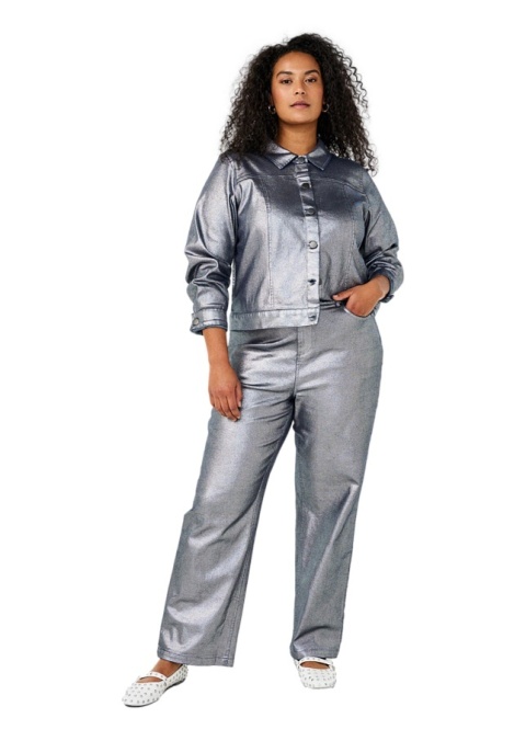 ZIZZI IMPREZOWE SREBNE PROSTE JEANSY 078A