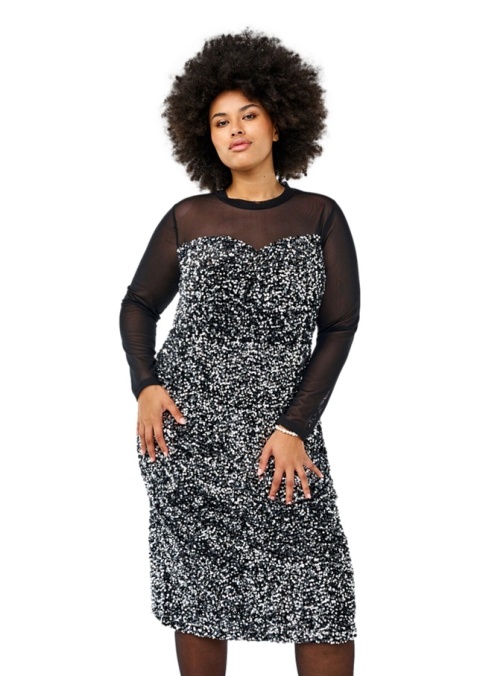 ZIZZI SREBNA SUKIENKA CEKINY SIATKA 281A