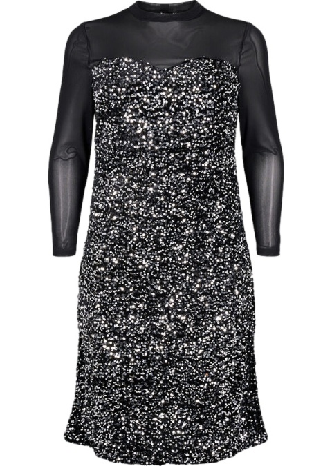 ZIZZI SREBNA SUKIENKA CEKINY SIATKA 281A